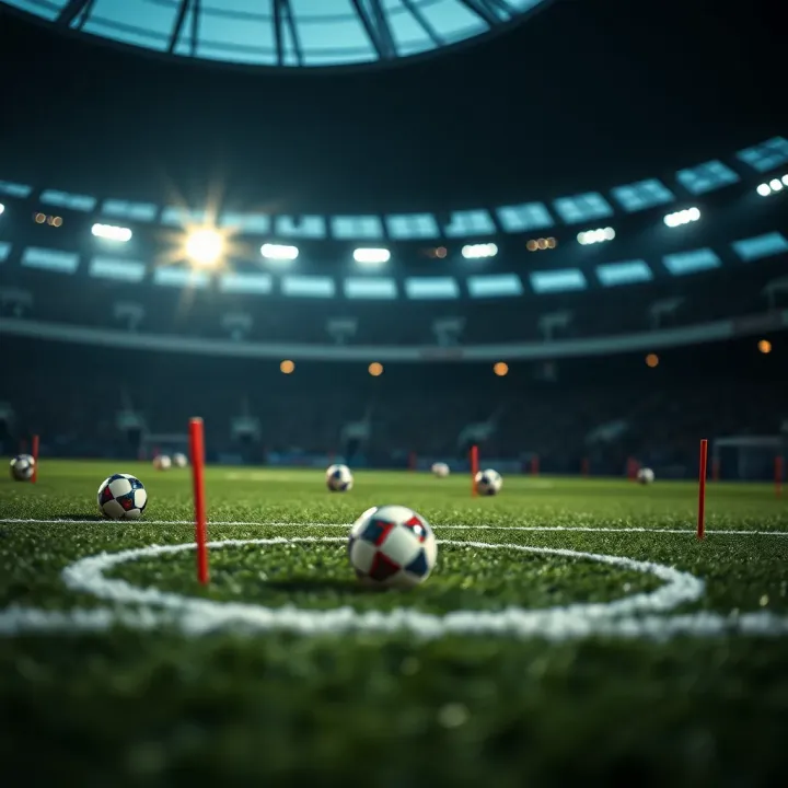Football pitch with strategic markers illustrating factors influencing game forecasts