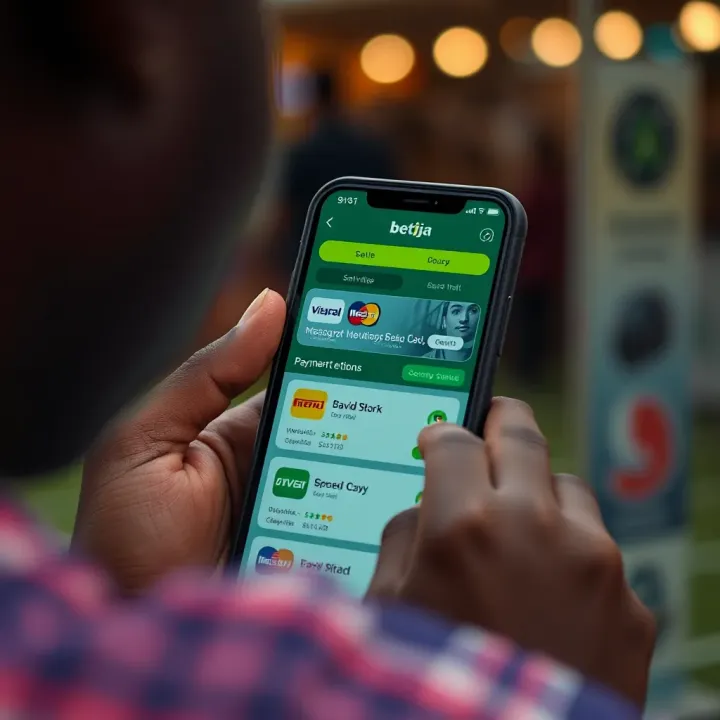 User interacting with Bet9ja Shop on a mobile device showing convenient payment options