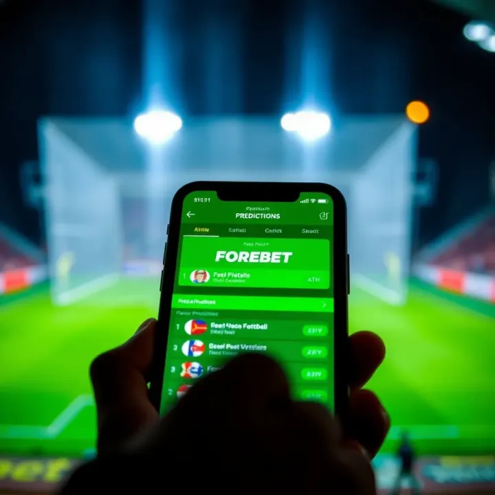 Smartphone displaying Forebet app interface with football match predictions