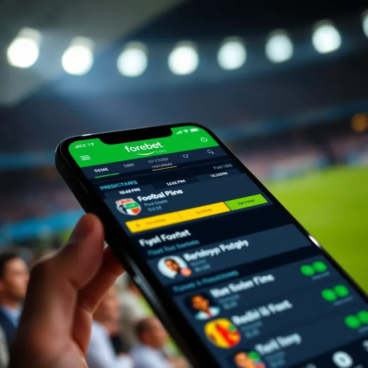 Forebet App Interface Showing Football Predictions for Nigerian Users Smartphone screen displaying Forebet app with football match predictions and statistics