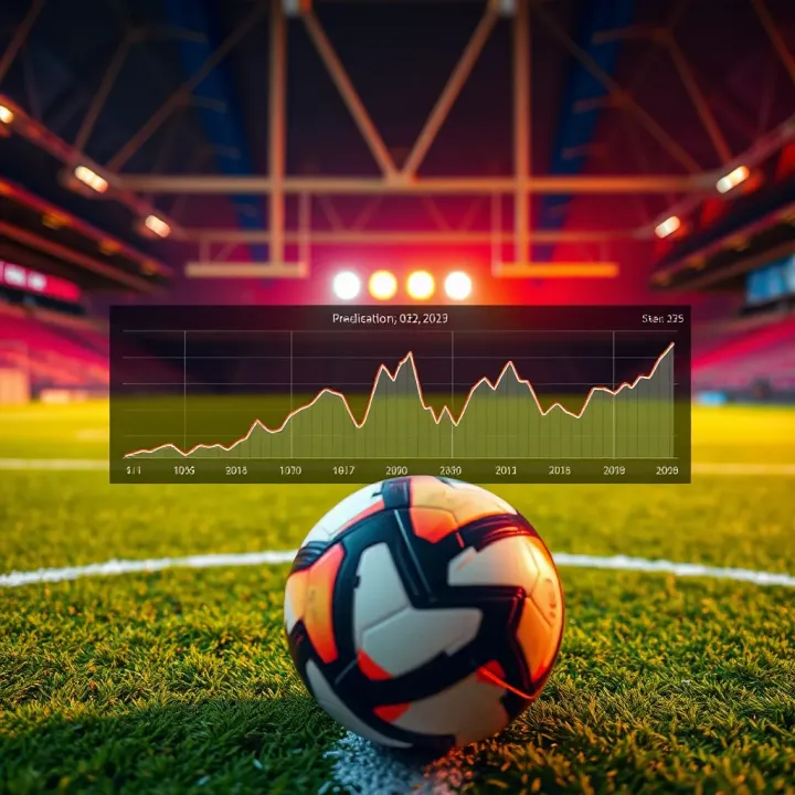 Football pitch with statistical graphs overlaid showing prediction trends