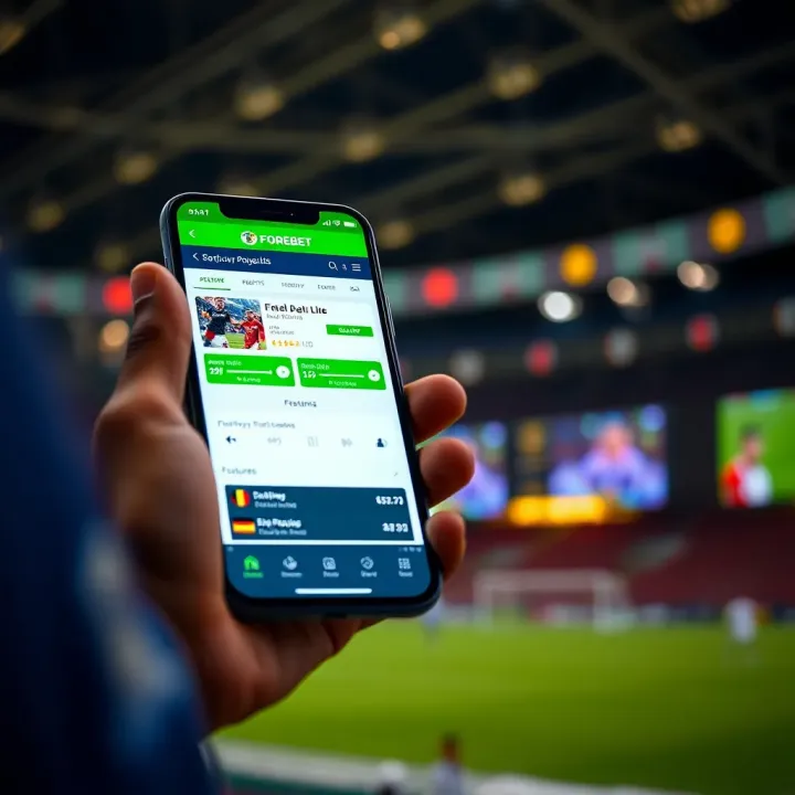 Mobile phone displaying sports betting predictions and features of Forebet Lite app