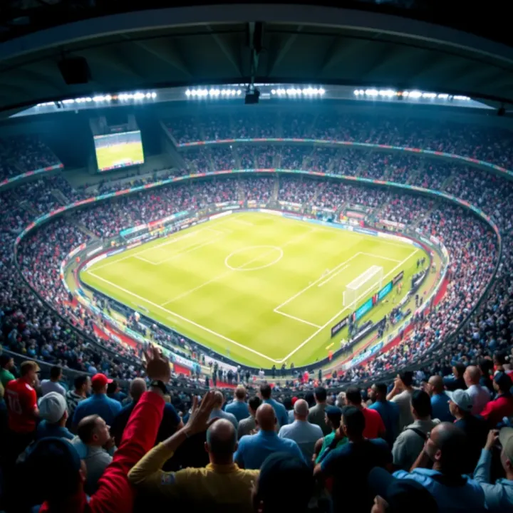 Exciting Nigerian football stadium filled with fans during a key league match