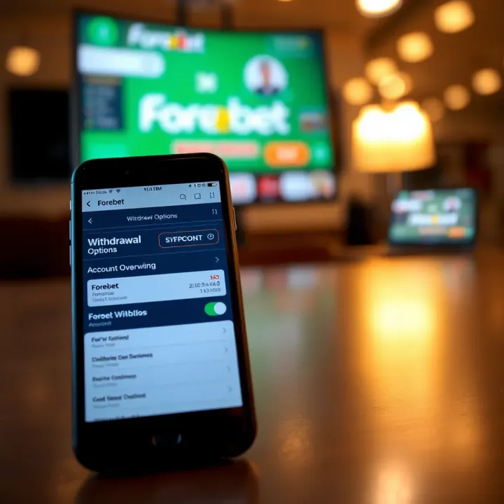 Mobile device displaying withdrawal options and Forebet account details