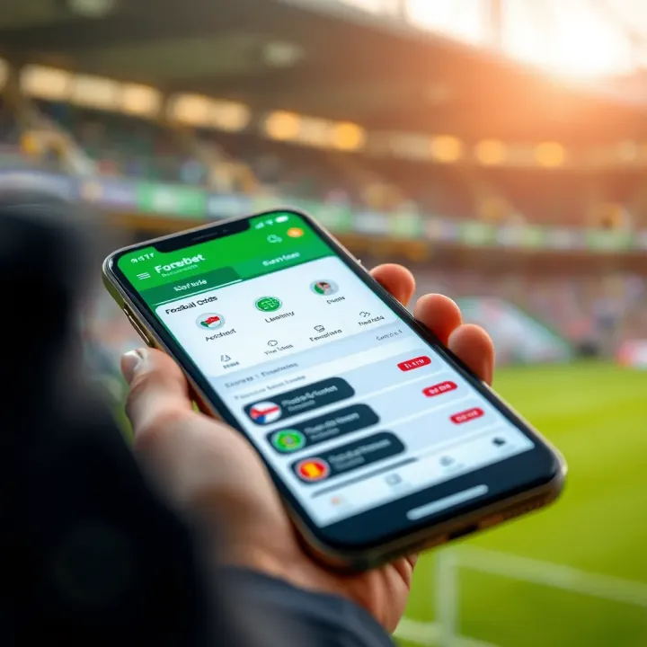 Illustration of a mobile phone displaying a Nigerian sports betting platform with football odds and bet placement options