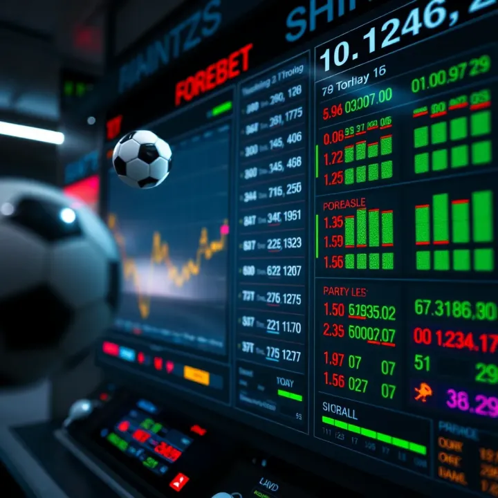 Detailed football match statistics and betting signals displayed on a digital dashboard